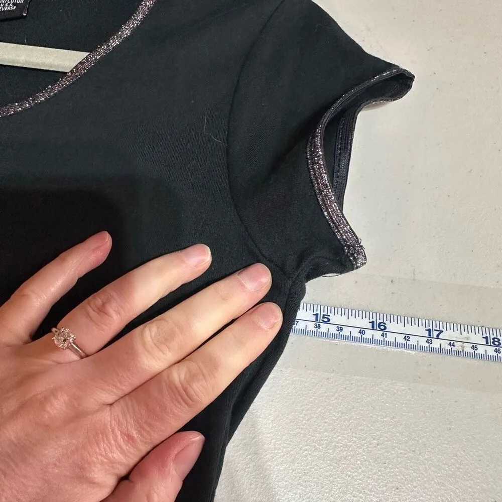 Harley Davidson Women’s Studded Silver Eagle Short Sleeve Small Shirt Cropped‎ Black - Image 7