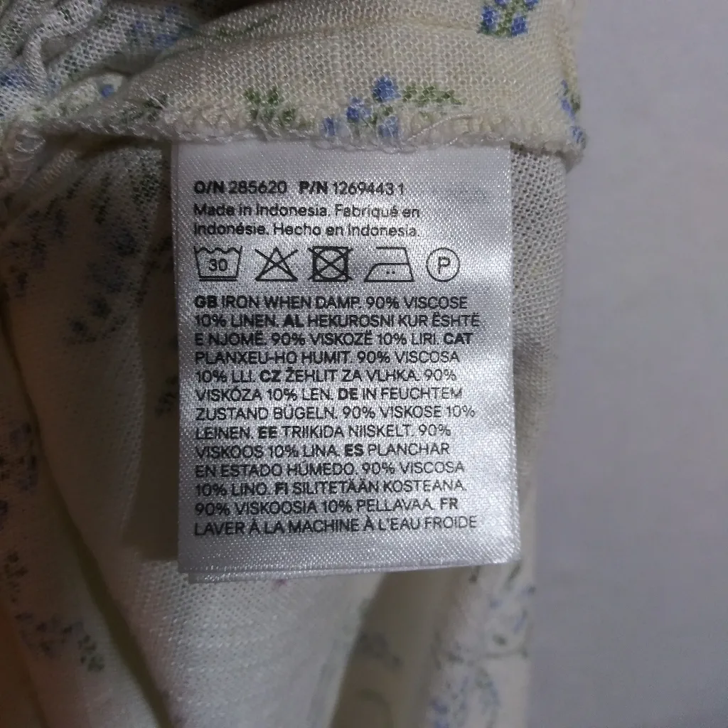 H&M Divided Cream and Blue Floral Tie-Detail Maxi Linen Dress Size XXL - Image 8