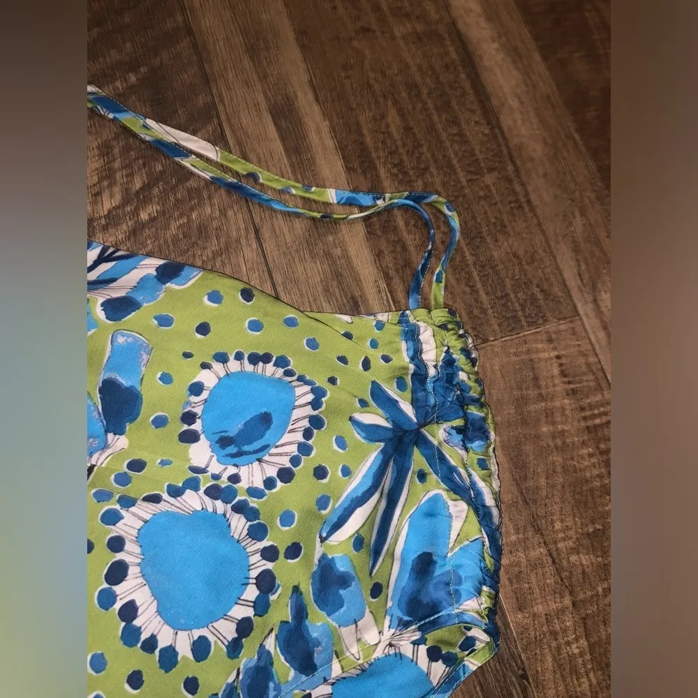 Vera for Anthropologie satin green blue bonnet floral dress $258 boho spring - Image 12