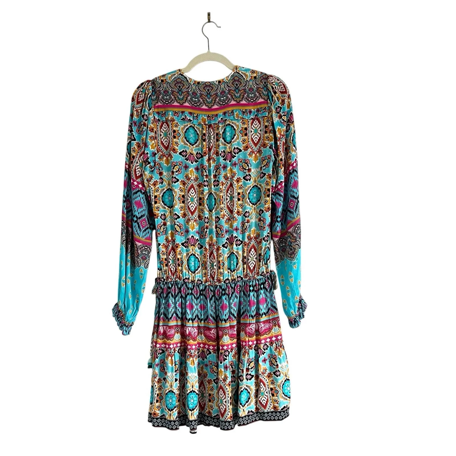 Hale Bob Oona mini Dress Turquoise blue Size M Boho chic Western Festival tunic - Image 4