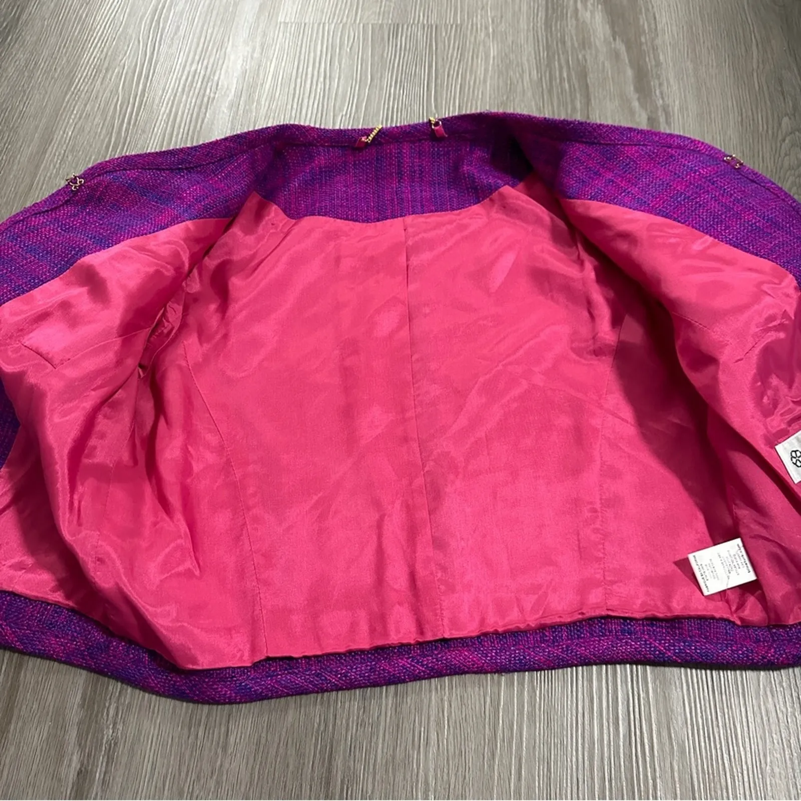 Trina Turk Silk Purple & Pink Tweed Half Sleeve Blazer Size 2‎ - Image 5