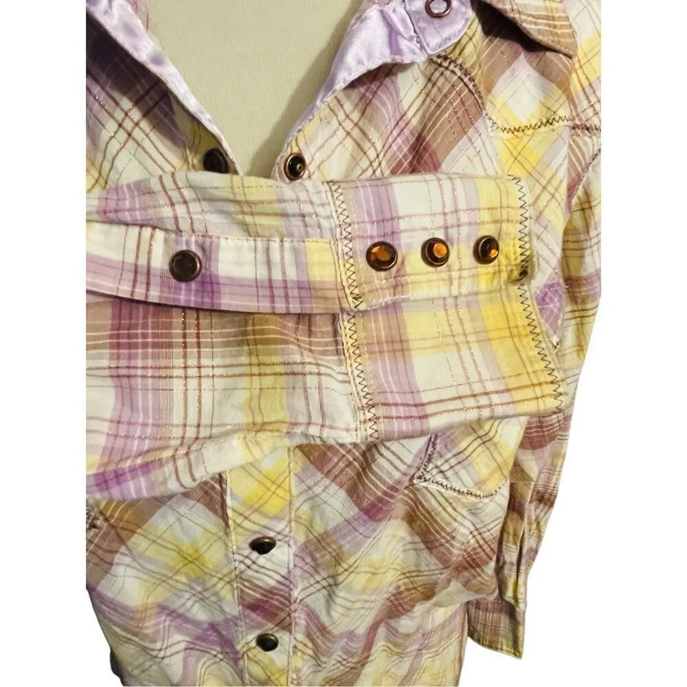 Wrangler Ultra 20X Fit Plaid Multi-Color Button Down Snap Jewel Buttons w/ Laven - Image 8