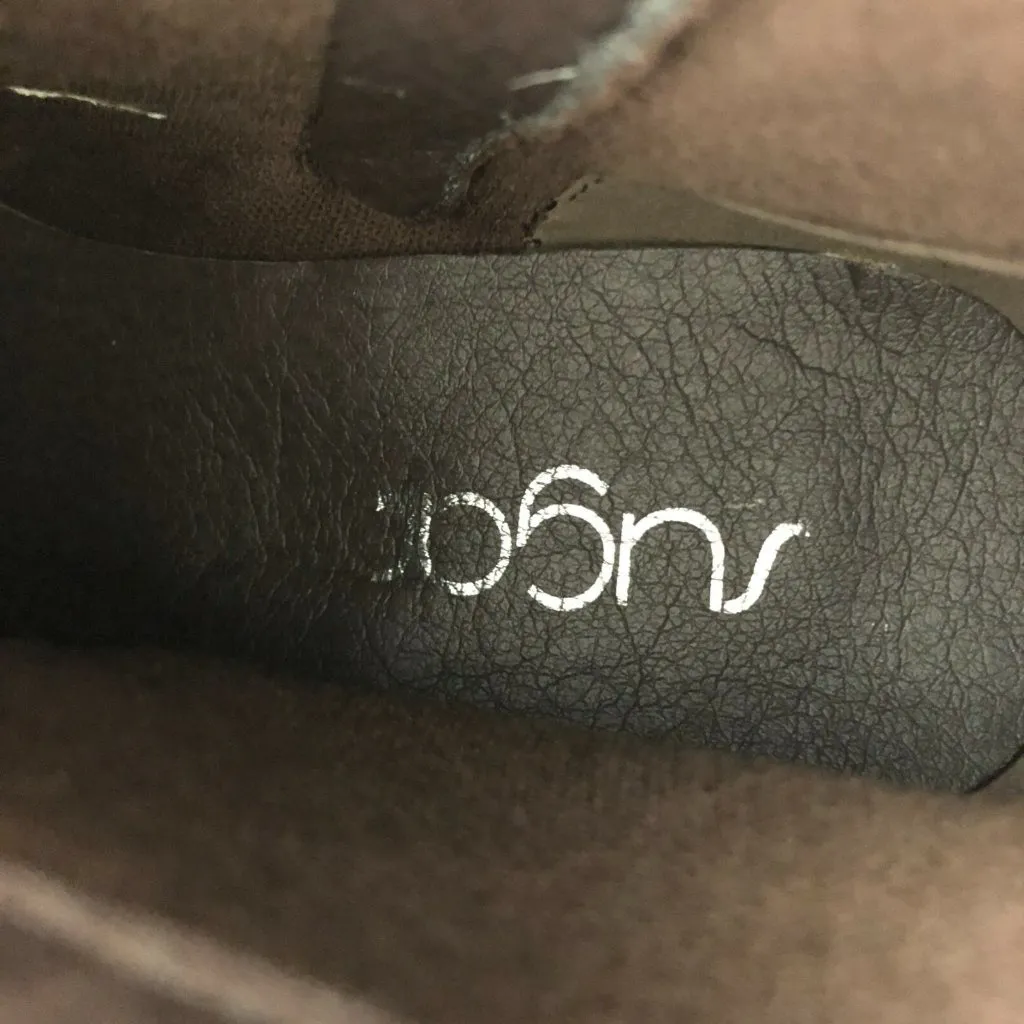 Sugar Womens Ankle Boots Booties Wedge Heel Faux Suede Zipper Buckle Brown 8.5 - Image 9