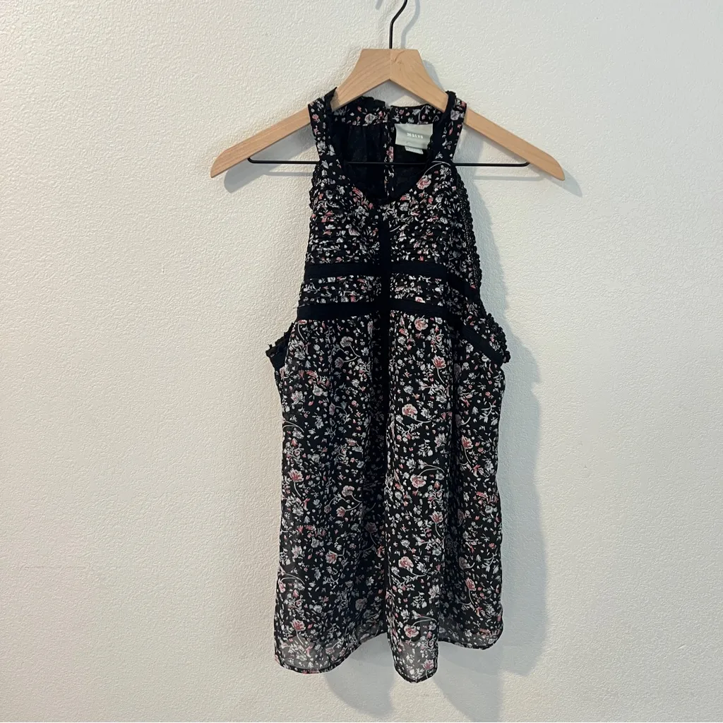 Anthropologie Maeve Lace Ruffle Trim Floral‎ Sleeveless Halter Neck Top Size XL - Image 4