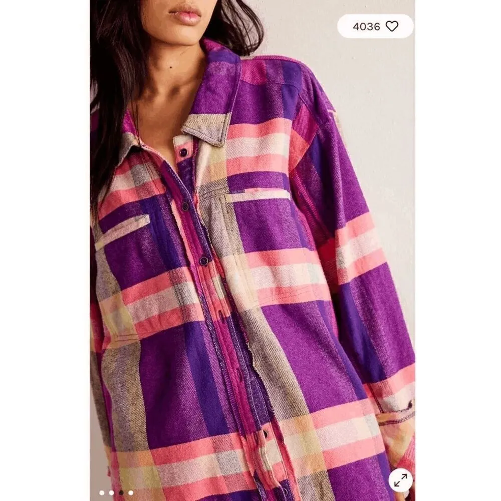 Free People We The Free So Long Summer Pink Purple Flannel XS NWOT - Image 9