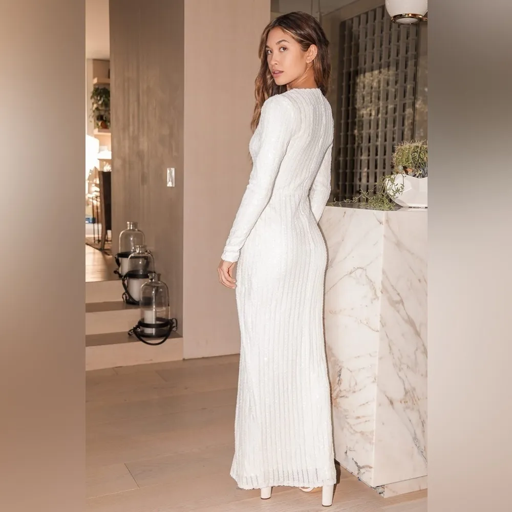 LULU’S Love Lasts Forever White Sequin Long Sleeve Maxi Dress - Image 8