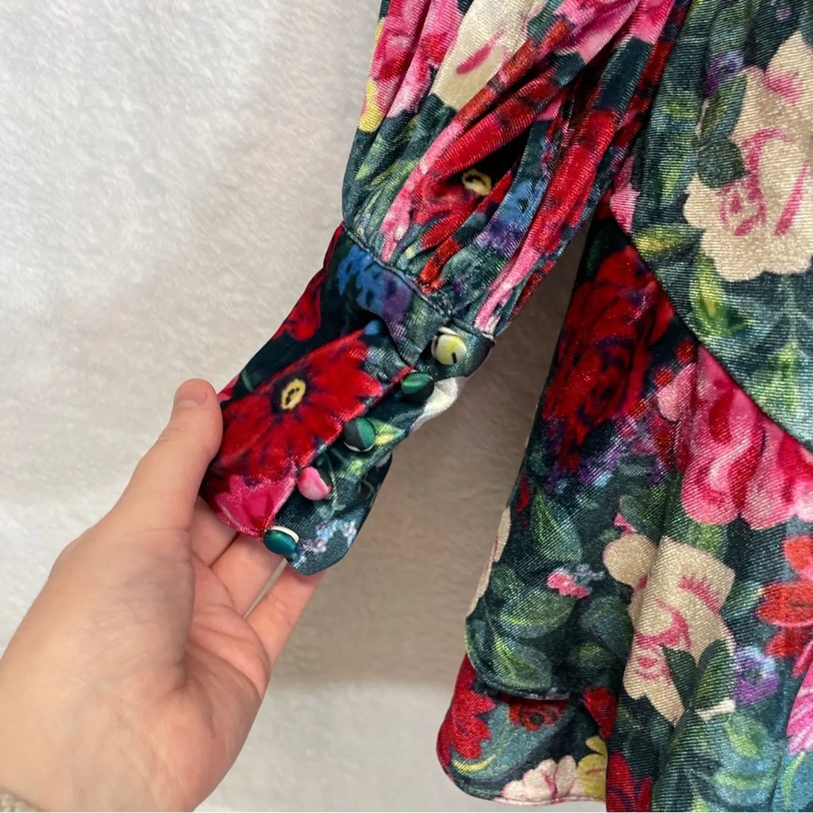 Revolve Rococo Sand Tallia Velvet Floral Ruched Mini Dress in Deep Green Size M‎ Size M - Image 4