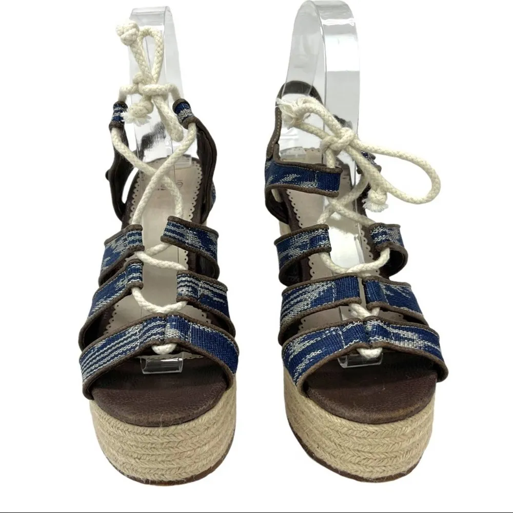 Rafe New York Espadrille Wedges Platform Sandals Blue Tribal Print Size 7 - Image 3