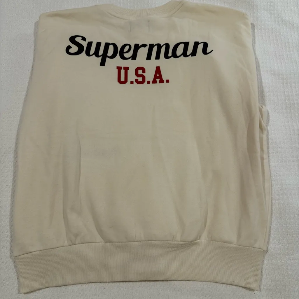 NWOT Superman Cream Off-white American Flag Oversized Sweatshirt XL - Image 6