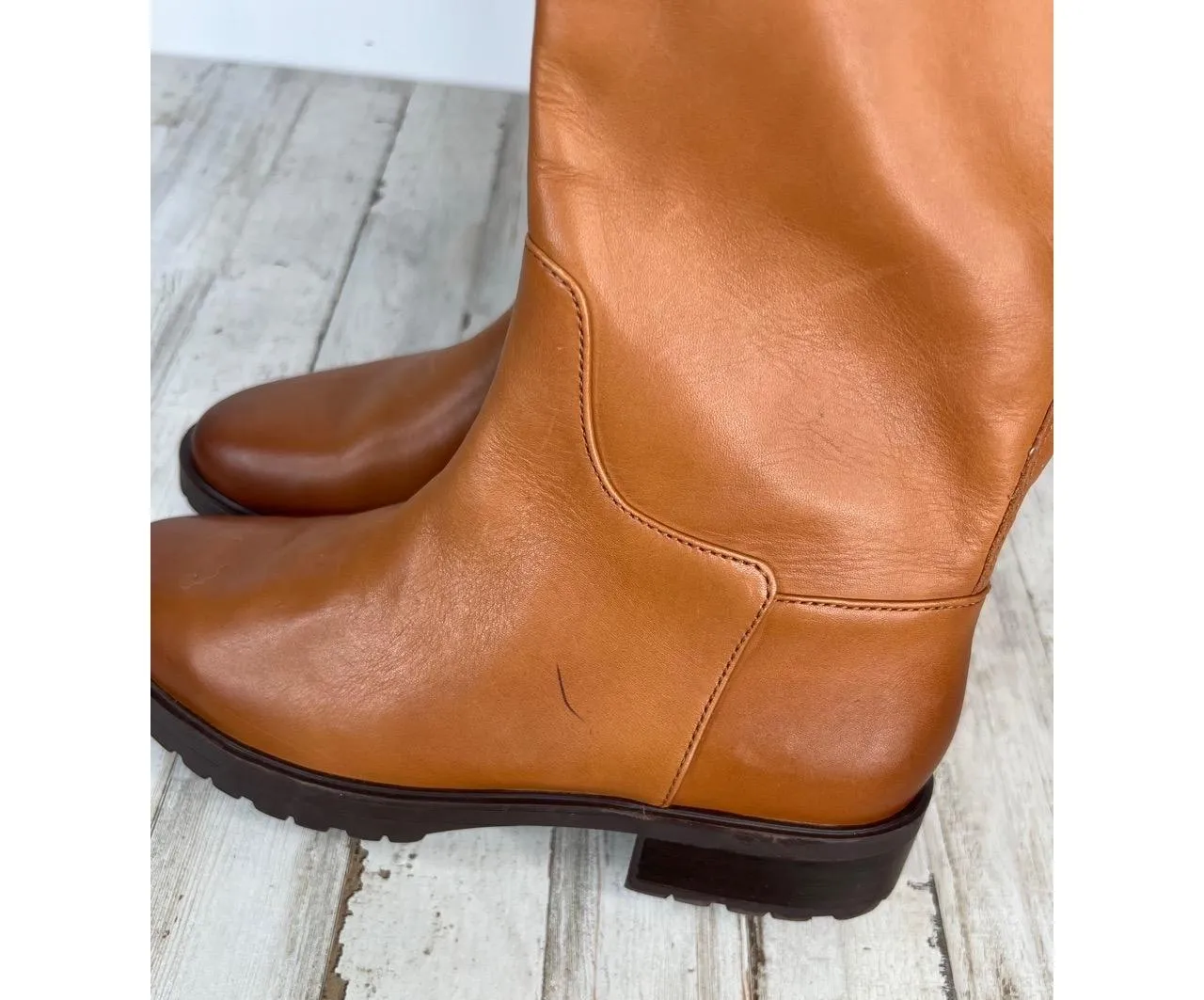 Nordstrom LEA Boots Womens Size 5.5 Tan Riding Knee-High Side Zip Classic - Image 5