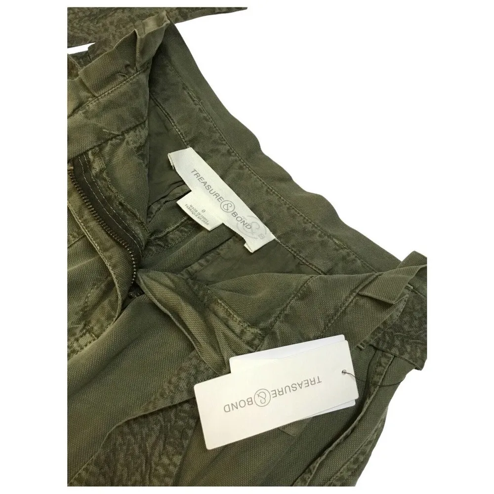 New Treasure And Bond Pants Womens Size 0 Paper Bag Waist Cuffed Olive Green - Image 8