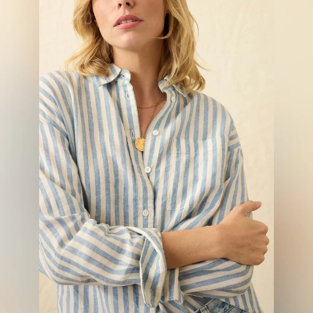 Faherty Laguna Linen Relaxed Shirt - Ocean Lucy Stripe - Image 3