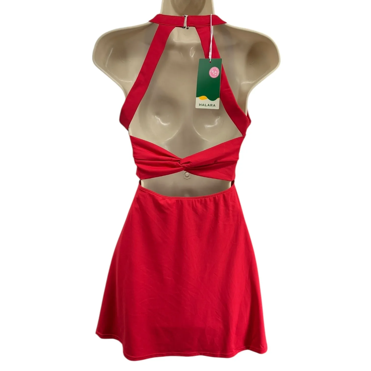 Halara Red Halter Neck Twist Back Cutout Skater Dress Size S Ballet Cutout - Image 2