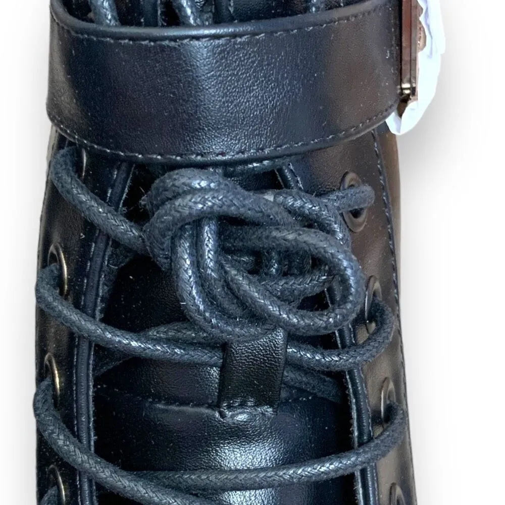 ASOS Design Ali Boots Black Wide Fit Chunky Lace Up  Ankle Buckle Detail 7 - Image 6