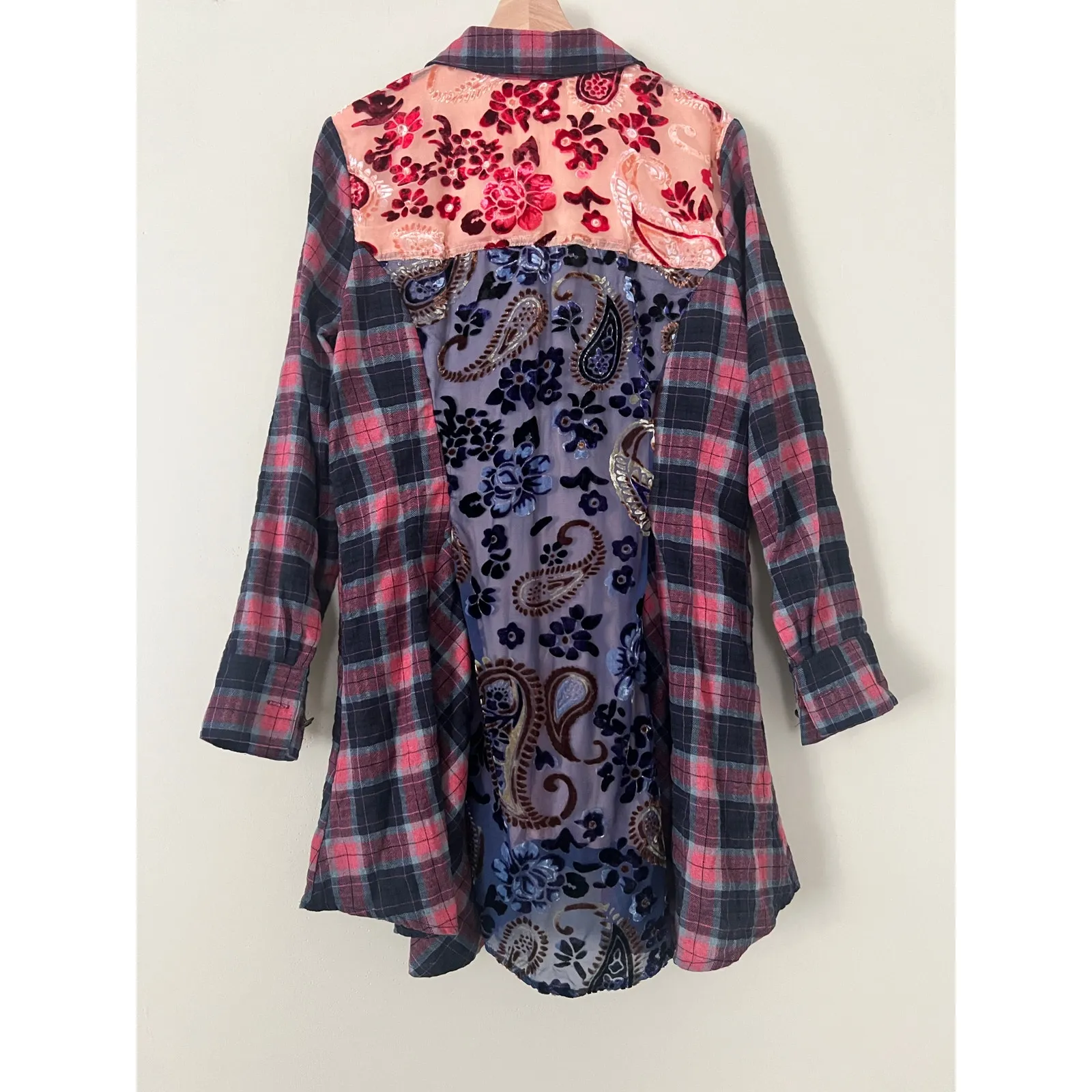 Soft Surroundings Kensington Top Velvet Floral Plaid Flannel Sz L Boho Romantic - Image 2