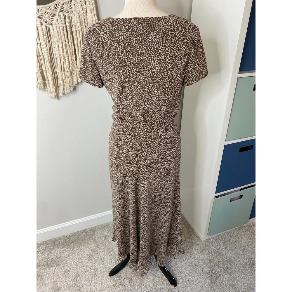 Womens Talbots 100% Pure Silk Brown Tan Neutral Giraffe Animal Print Skirt Set 8 - Image 3