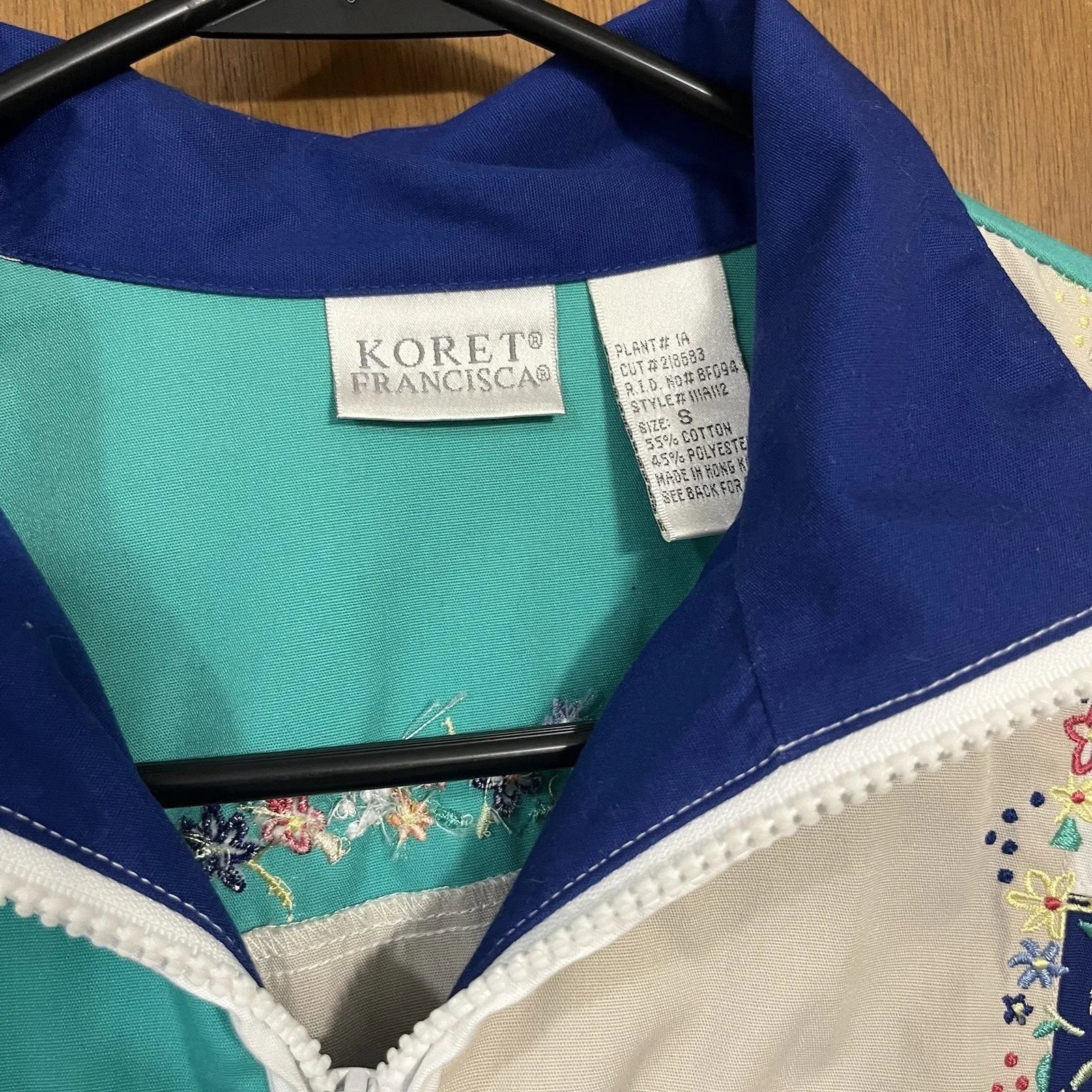 Vintage 90s Teal White Embroidered Floral Light Jacket Blue - Image 5