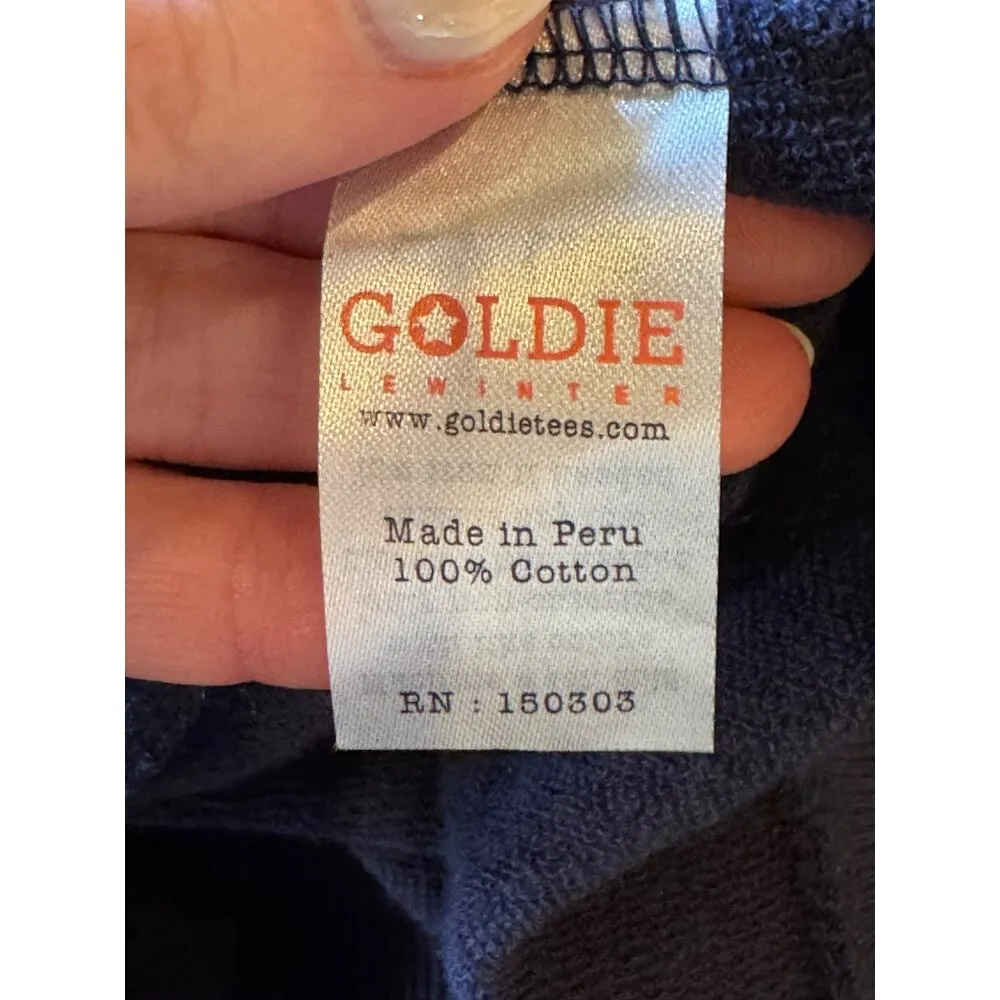 Goldie Lewinter Sweatshirt Women XS Navy Blue Cotton Puff Sleeve Top Peru Preppy - Image 10