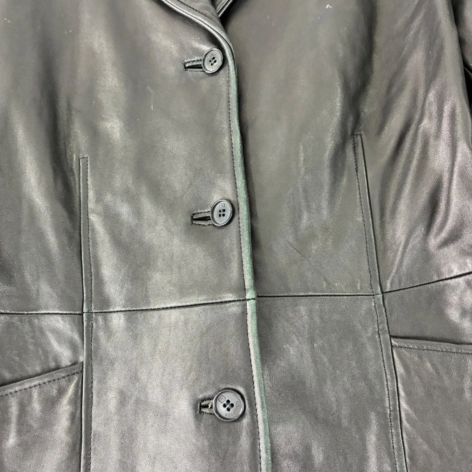 Reaction Kenneth Cole Black Leather Blazer Y2K Jacket Casual Career Women Size L - Image 9