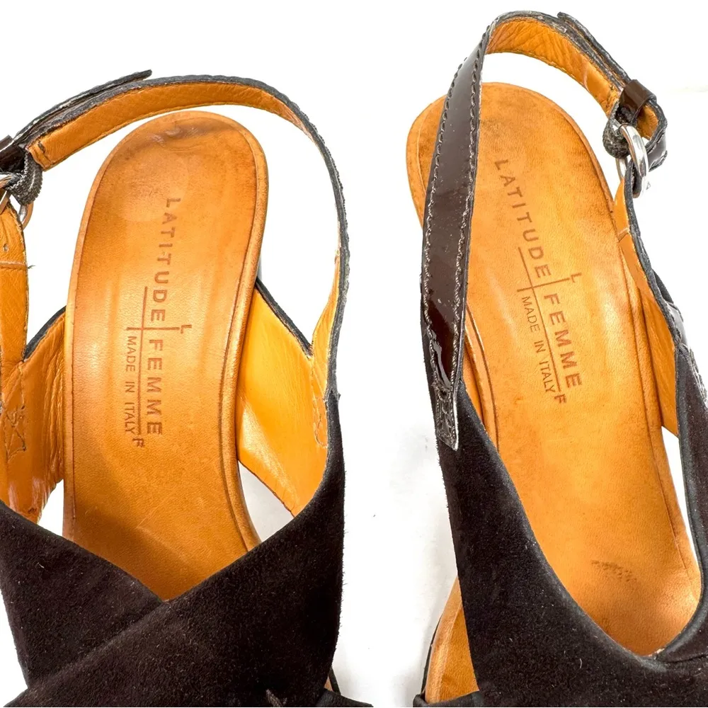 LATITUDE FEMME, brown suede sandals, made in Italy, size large 39 - Image 6