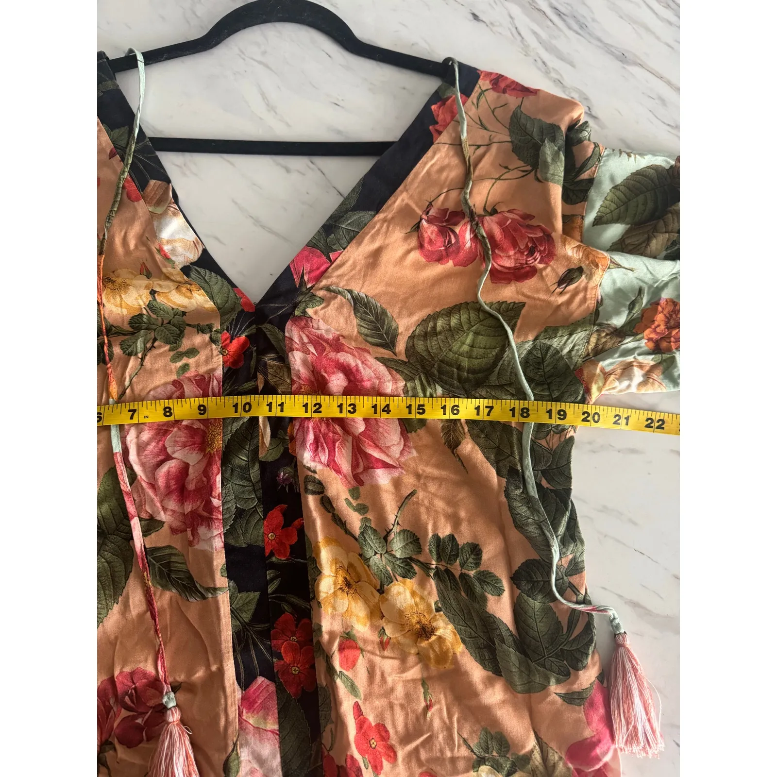 FARM Rio Floral V Neck Boho Blouse S Tassel Tie Romantic Cottagecore - Image 6