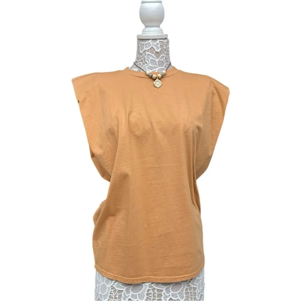 Free People x Sandrine Rose Padded Shoulder Tank Tee Size S Oversized, Golden Orange - Image 3