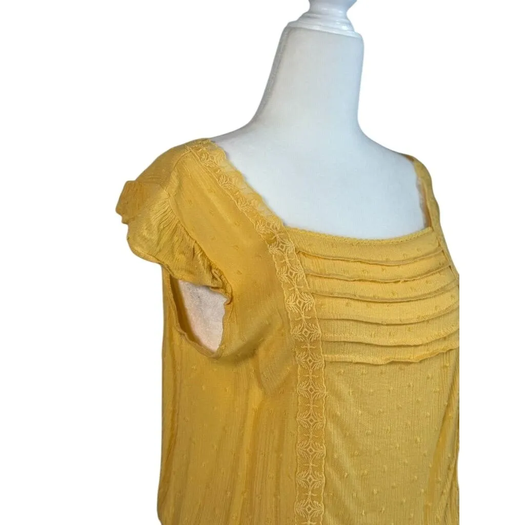 Yellow Boho-Style Neon Soul Flutter Sleeve Smocked Waist Top Size M - Image 3