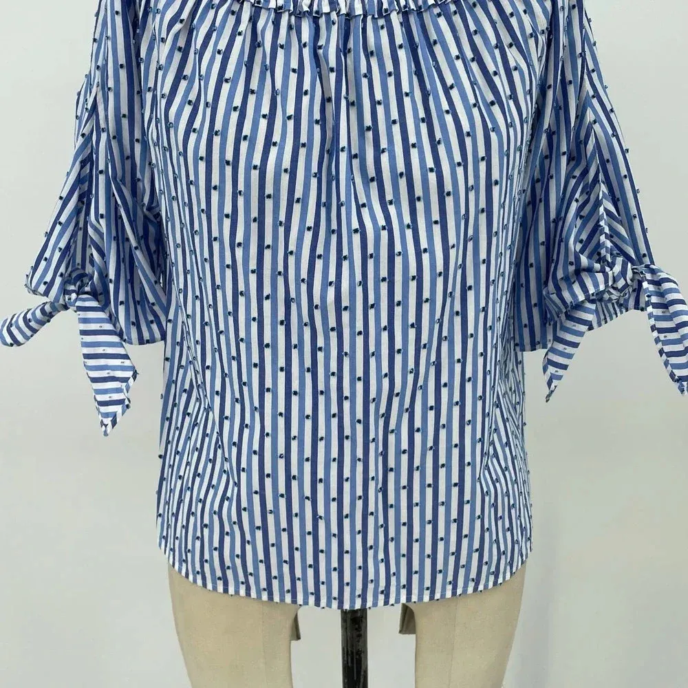 SCOTCH & SODA Off-the-Shoulder Tie‎ Sleeve Top Blue Stripe Size Small - Image 5