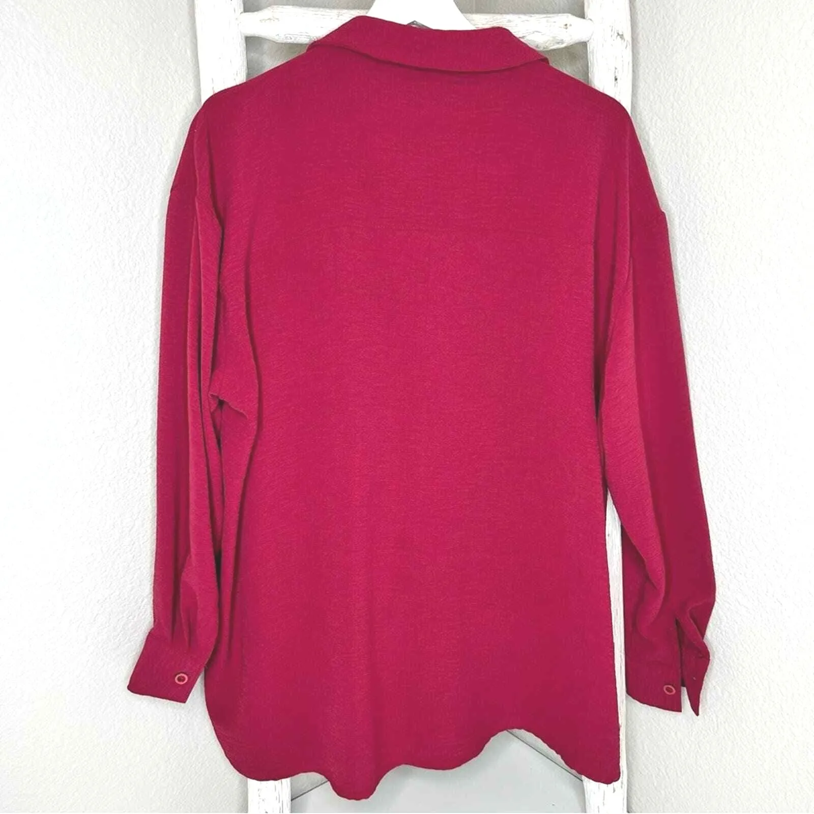 Fred David‎ Burgundy Long Sleeve Button Up Top with Pocket 2XL - Image 2
