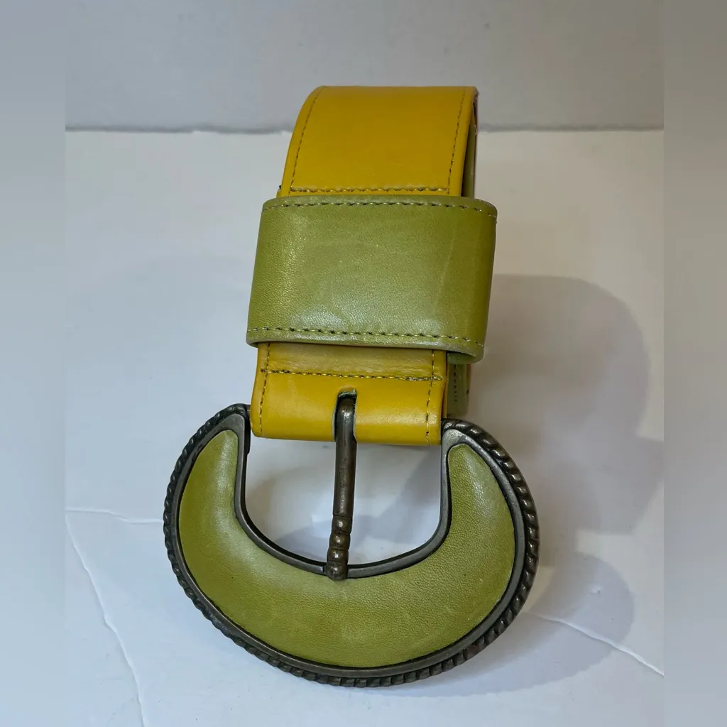 Vintage Alden Howard Women’s Boho Stylish Green and‎ Yellow Leather Belt Size S - Image 3