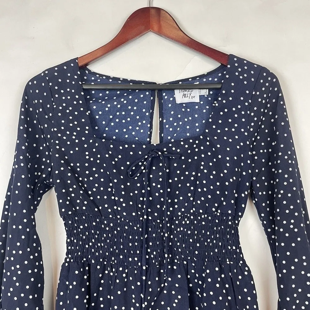 Princess Polly Mini Dress sz 4 Polka Dot Smocked Waist Ruffle Long Sleeve Women - Image 3