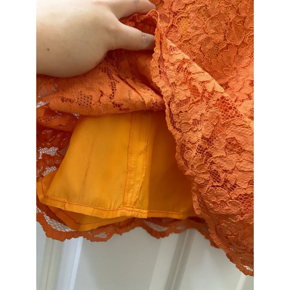 Italian Designer Emanuela Beghelli By Beghi Orange Lace Mini Dress Bodycon Style - Image 4