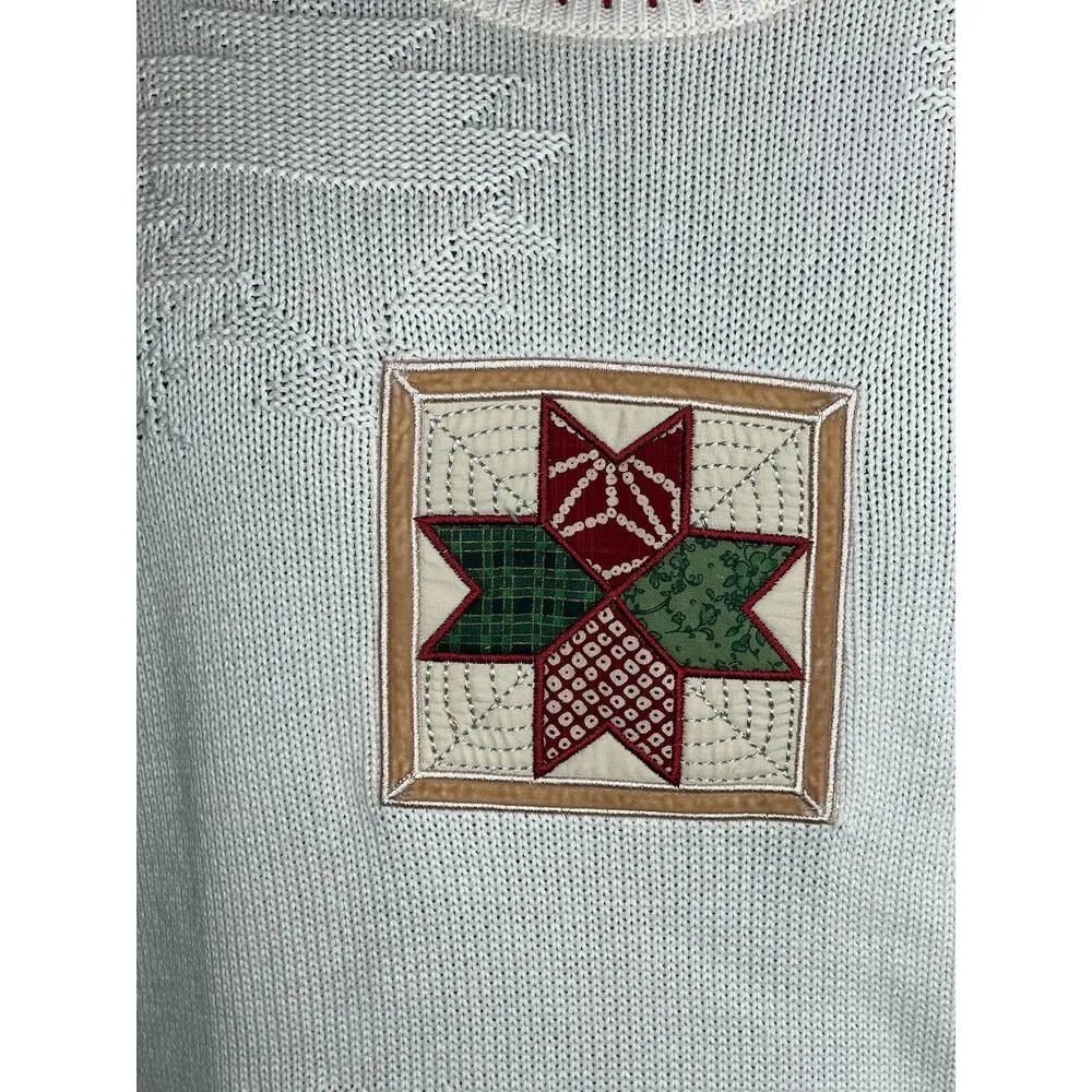 Cabelas sweater quilt block country cream red green - Image 4