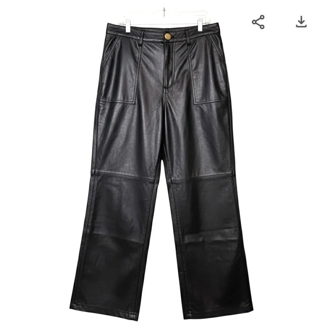 PrettyLittleThing Pants Womens 10 Black Faux Leather High Rise Wide Leg Pockets - Image 2