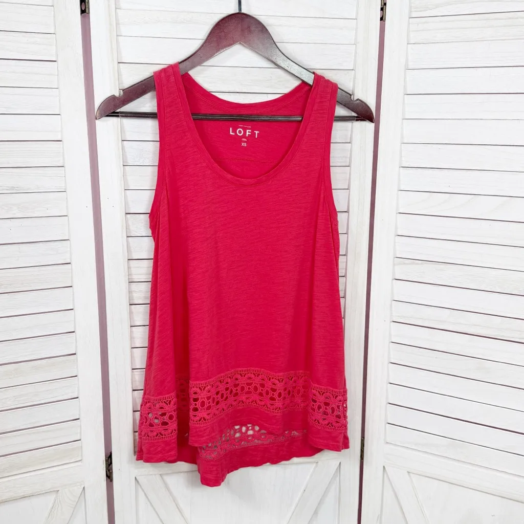 Loft Crochet Lace Trim Tank Top Shirt‎ Coral Red XS - Image 7