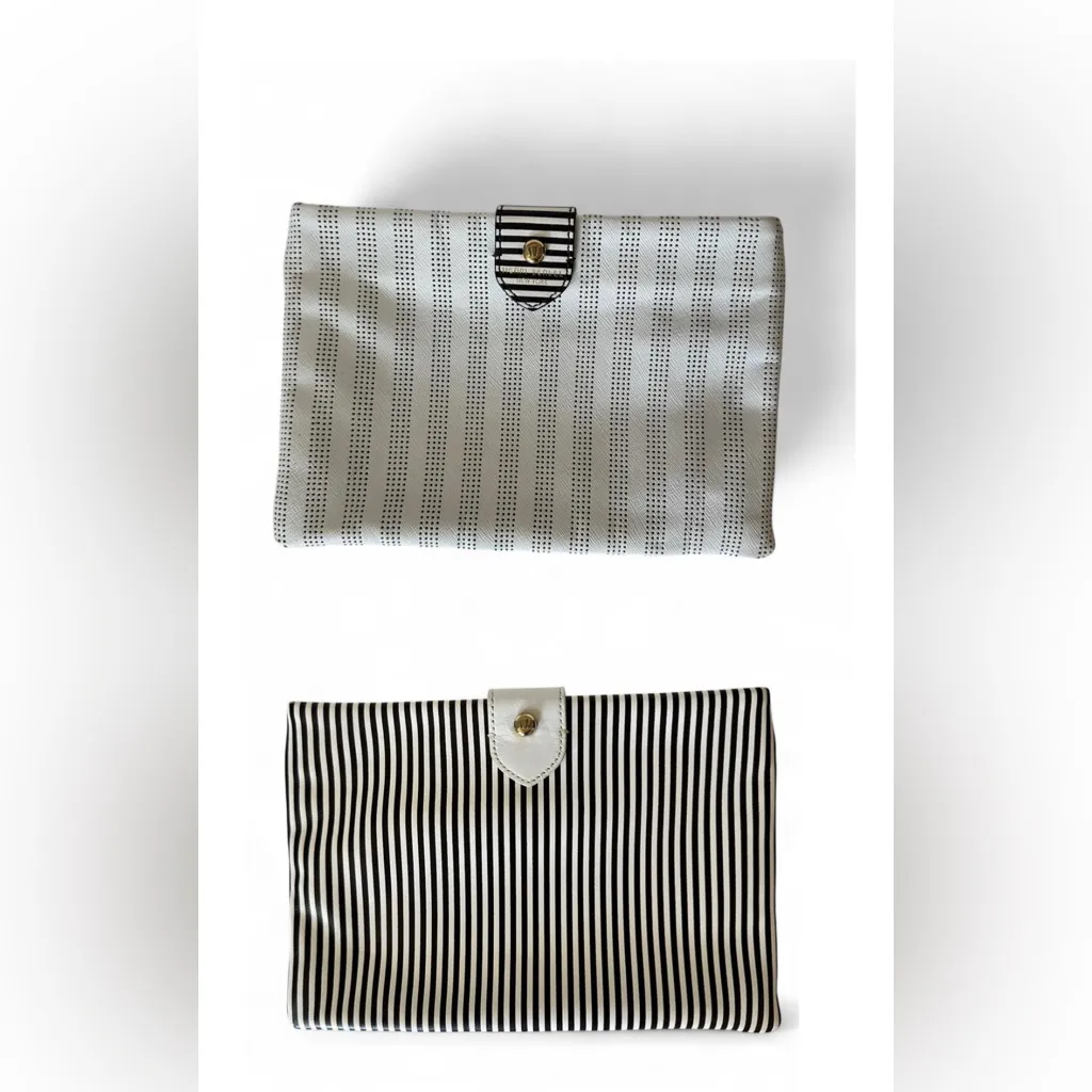 Henri Bendel Brown & White Stripe Perforated Clutch Bag Purple Satin Interior - Image 2