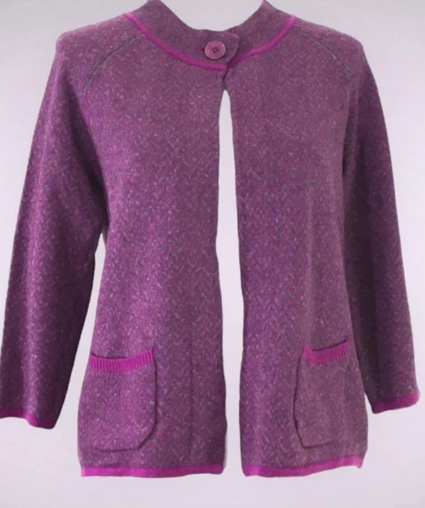 Talbots Purple Chevron Open Front Angora Lambs Wool Cashmere Cardigan Sweater S - Image 2