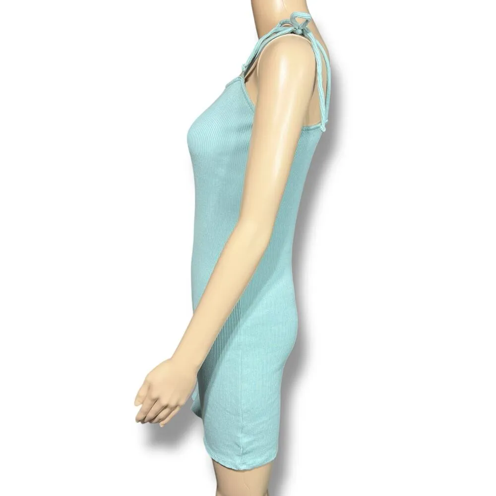 Wild Fable Womens Knit Slip Dress Mini Ribbed Tie Shoulder Bodycon Blue Medium - Image 5
