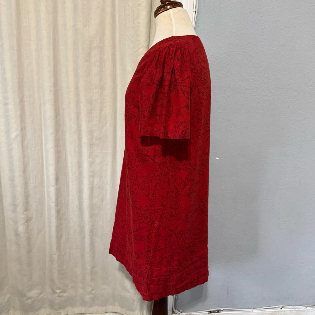 Nicole Miller Women Linen Red Floral Tunic V-Neck Relaxed Dress Size M - Image 5