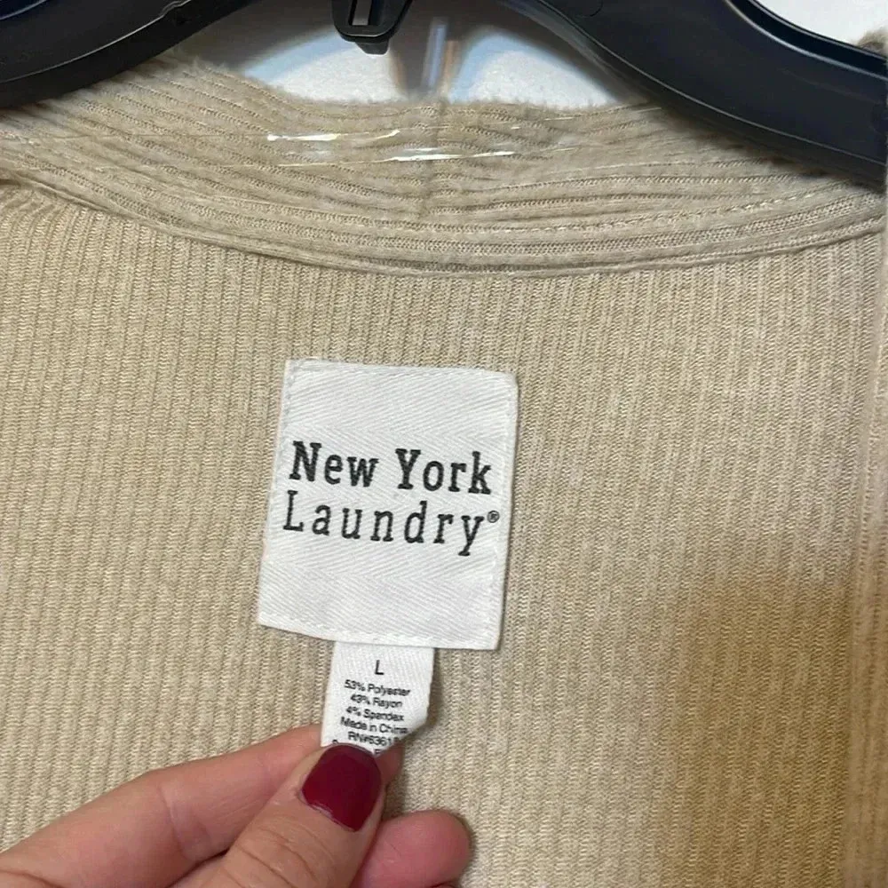 New York laundry ribbed cream beige long cardigan with pockets - Image 3