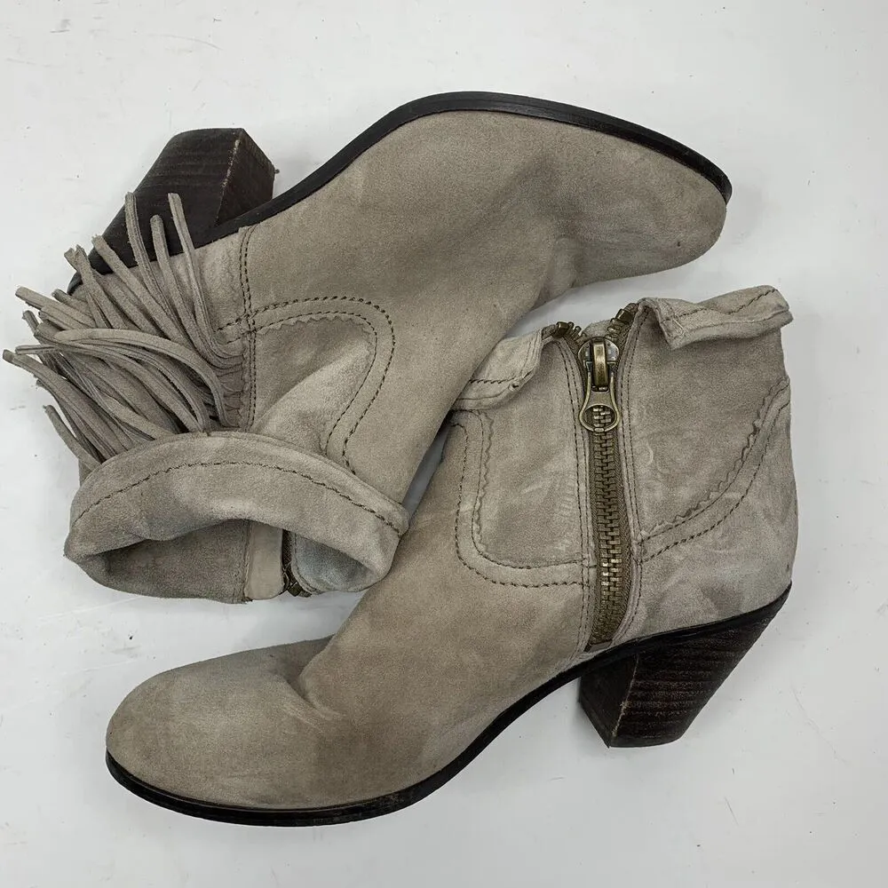 Sam Edelman Size 7.5 Louie Ankle Bootie Distressed Suede Leather Fringe Women's - Image 3
