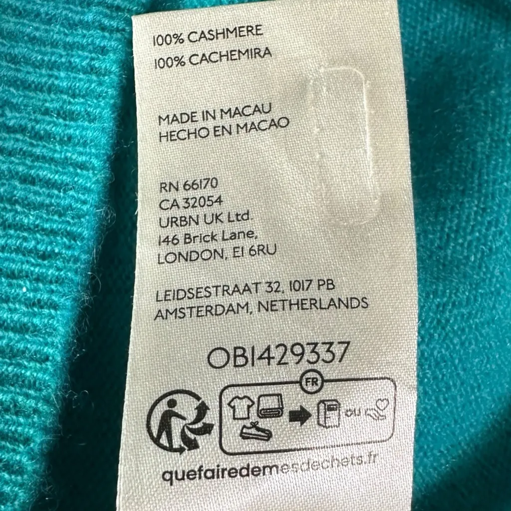 Free People Dainty Coquette Pearl Button Cashmere Cardigan Teal Blue Size Small - Image 9