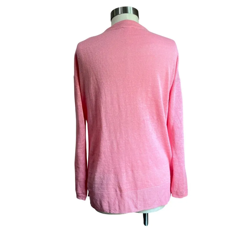 Talbots V Neck Pink Lightweight 100% Linen Sweater Cardigan Sz Small - Image 2
