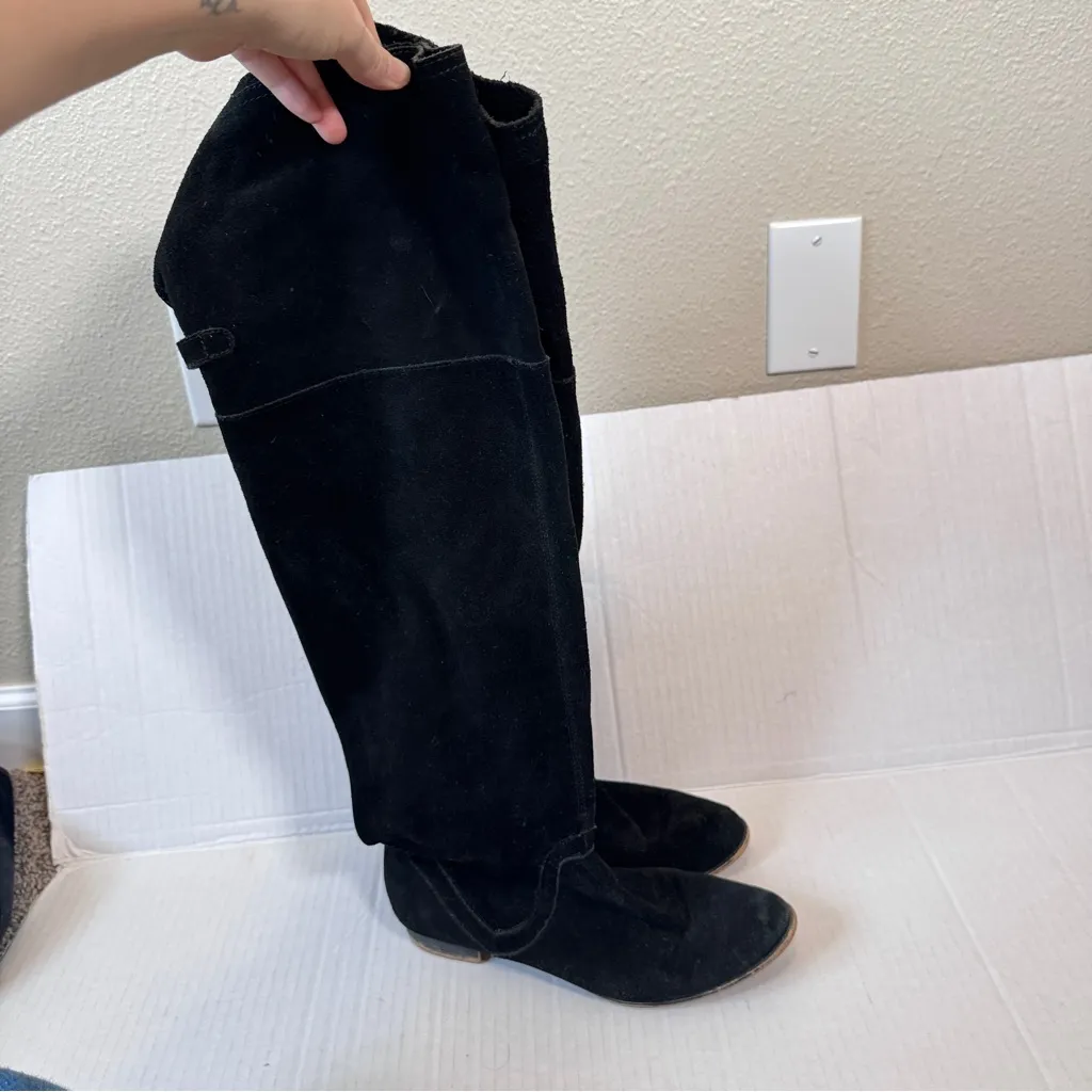 Zara Black Suede Leather Over The Knee Boots Women’s 8 Fall Tall Boho Classic - Image 8