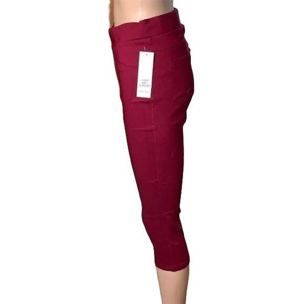 JVINI Womens Jeggings Crop Capri Leggings Skinny Slim Fit Maroon Red Large - Image 2