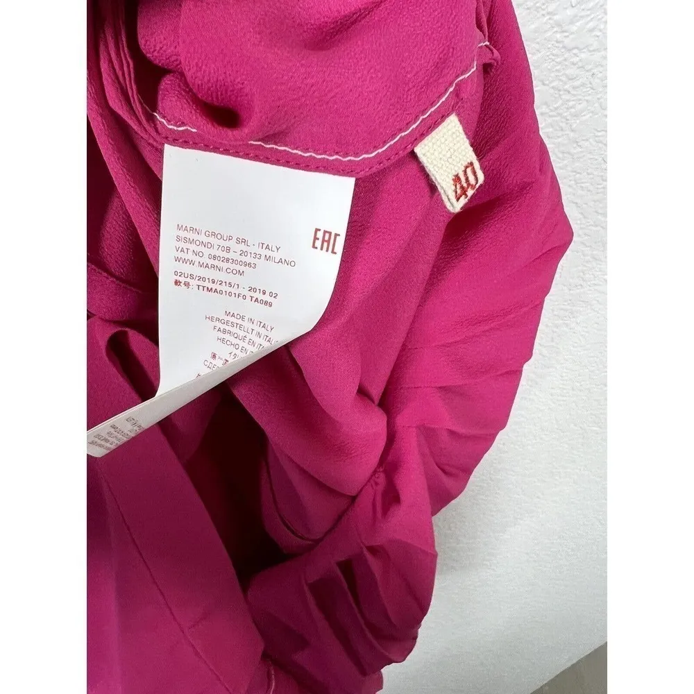 Marni Washed Crepe Tank Top Size 40 US 4 Starlight Pink Pleated Button Back - Image 5