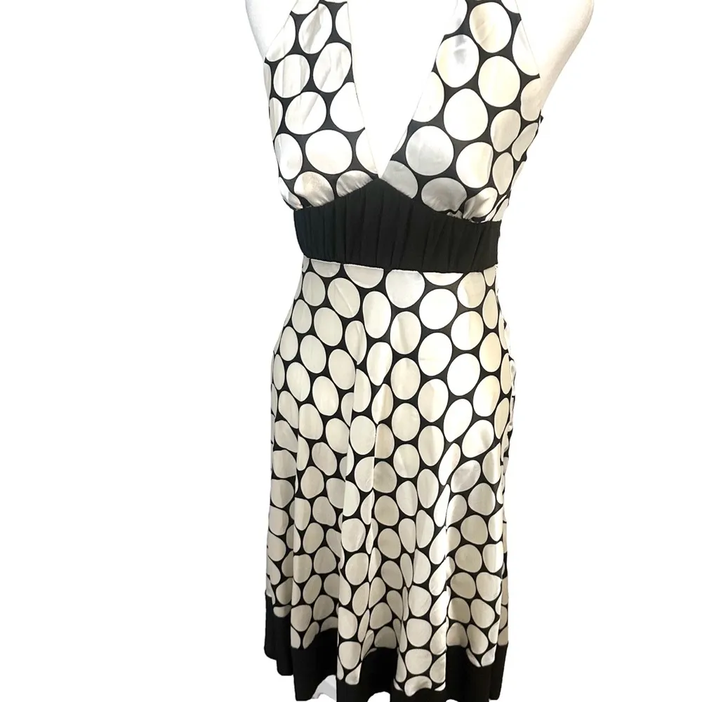 VTG Y2K 90s Black/White Babydoll Halter Dress Small Silky Flowy Rockabilly USA Black - Image 2