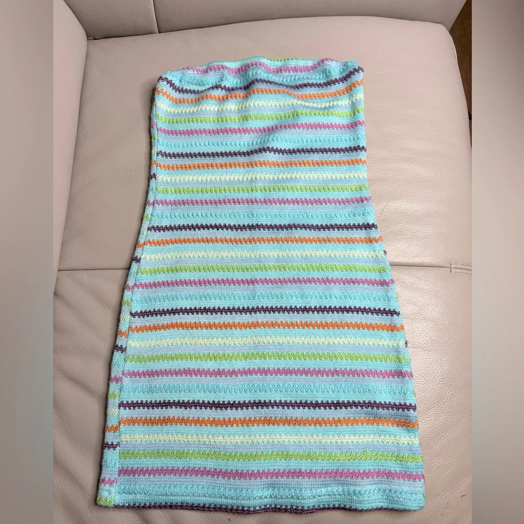 Pastel Striped Multicolor Knit mini dress bodycon size small Blue - Image 2