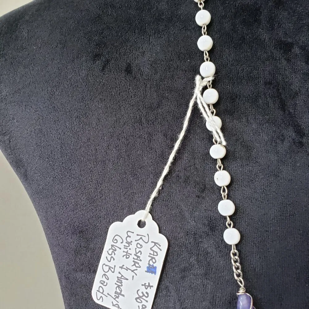 Women White Glass Beaded Patients Patron Saint Pendant Necklace w/ Lobster Clasp - Image 7