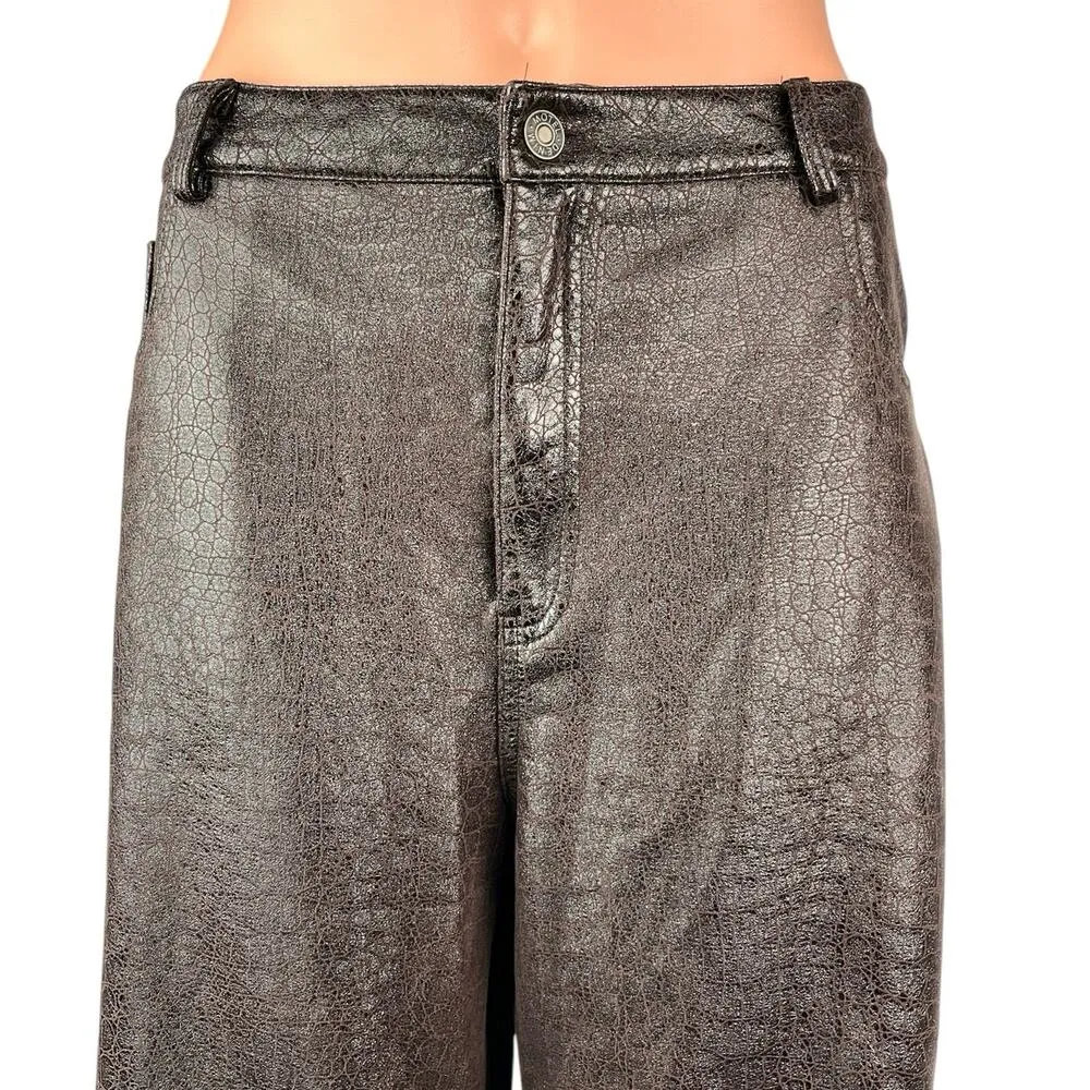 Urban Outfitters Women's Brown Snakeskin Leather Wide Leg High Waist Pants 12 - Image 4